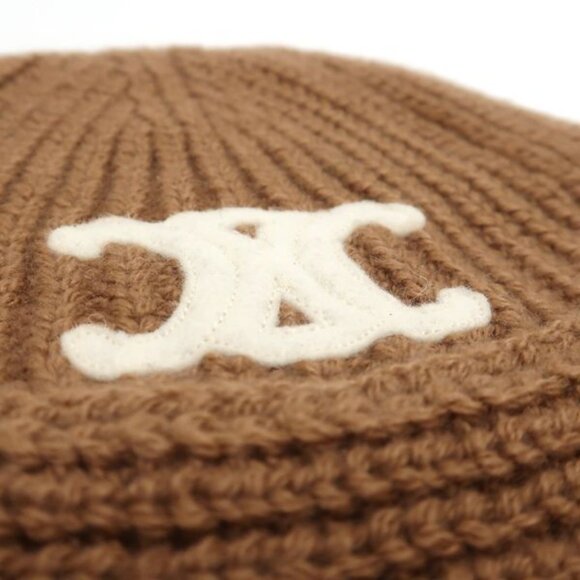 Celine Triomphe Crochet Bucket Hat 2 A80 T384 D Camel Beige Cashmere